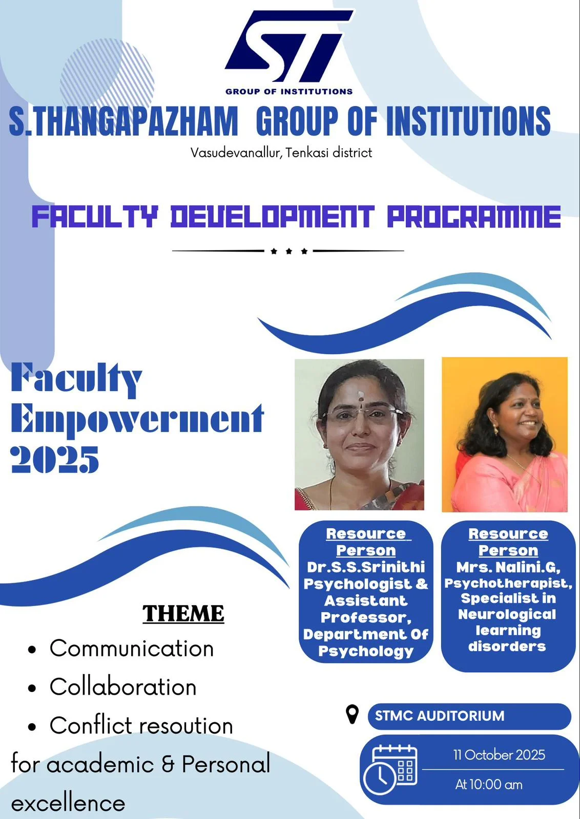 Faculty Development Programme – S. Thangapazham Medical College Tamil Nadu